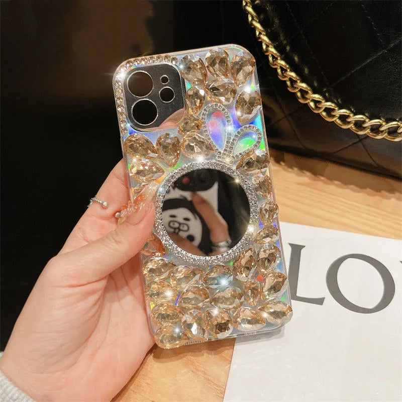 Rabbit Diamond Rhinestone Luxury Phone Case for Huawei P50Pro, P40, Mate30, Honor 9X, 50, 60Pro, Crystal Makeup Mirror Cover