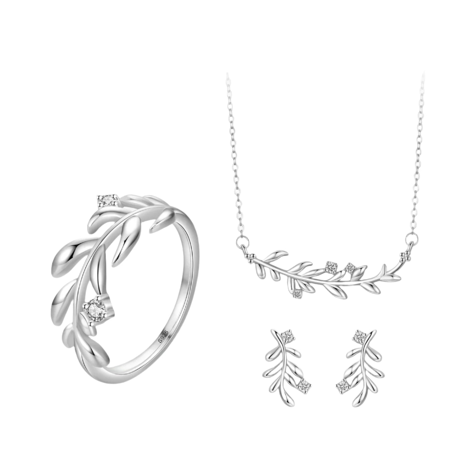 Real 925 Sterling Silver Fashion Tree Leaf Leaves&Branches Stud Jewelry Set