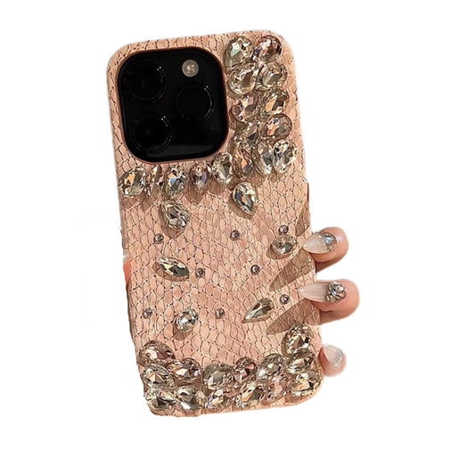 Snake-Print Skin Rhinestone Phone Case For iPhone 16 15 14 13 12 11 Pro Max Fall-Proof Luxury Girl Phone Case