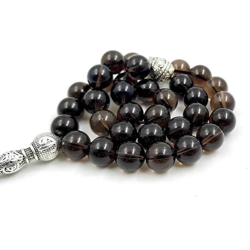 Tasbih Natural Smoky Quartzs 5A High quality grey Crystal misbaha 33 prayer beads