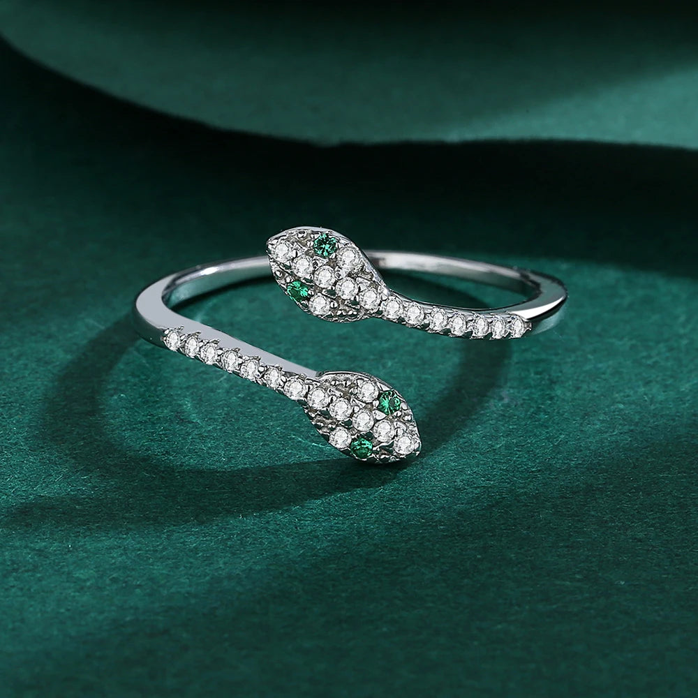 Double Snake Rings  Sterling Silver Full Diamond  Jewelry