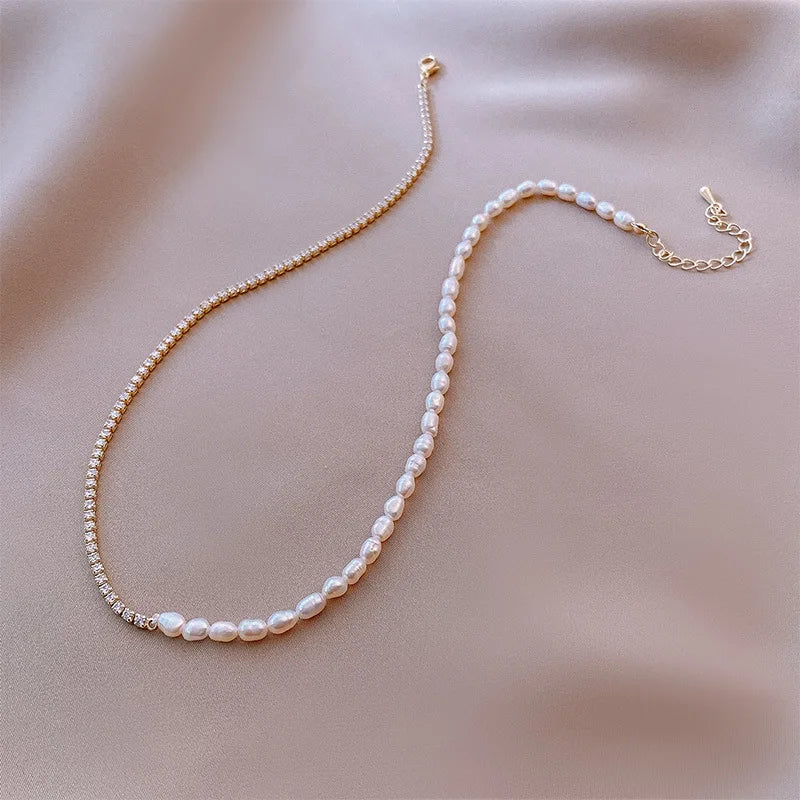 Pearl & Shiny Crystal  14K Gold