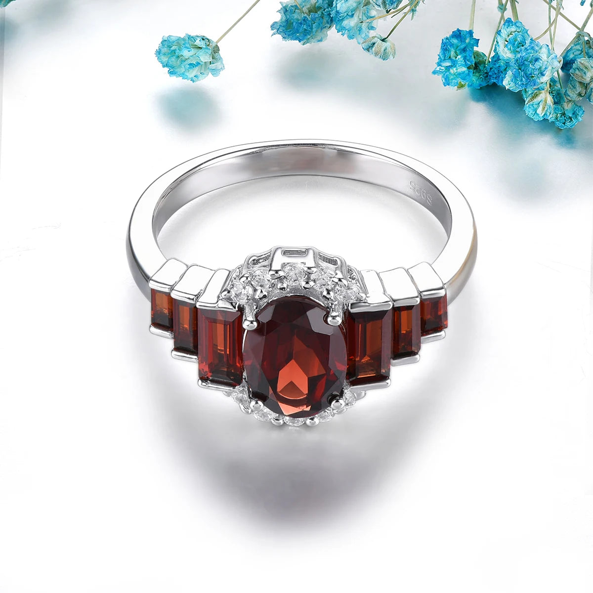 Natural Red Garnet Sterling Silver Rings 2.3 Carats Genuine S925 Fine Jewelrys