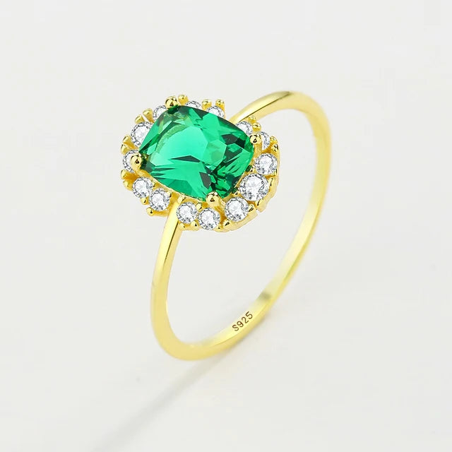 2022 NEW Classic Emerald Ring For Woman Real S925 Silver Diamond Crystal Flower Loyal Finger Wedding Party Gift Female Jewelry