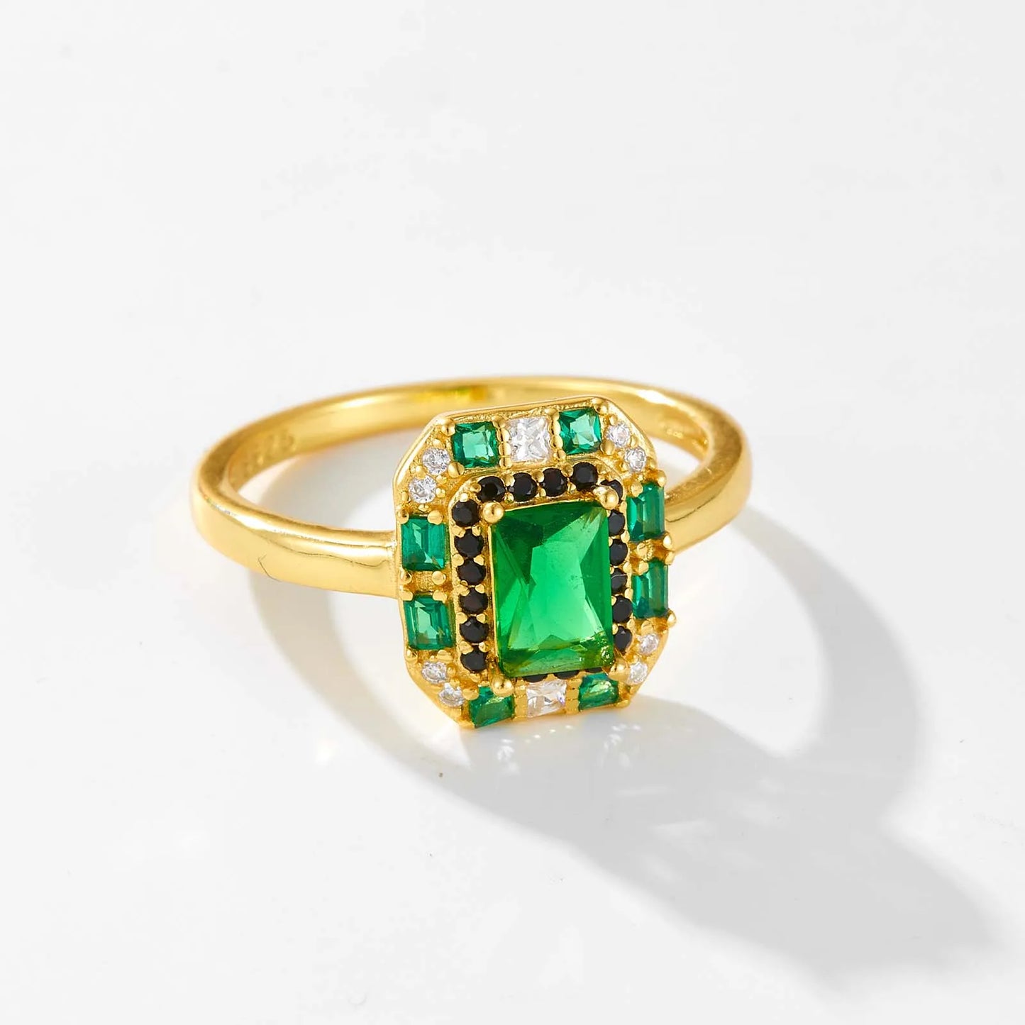 925 Sterling Silver Gold Clear Green Zircon Ring Collection Luxury  Marilyn Crystal