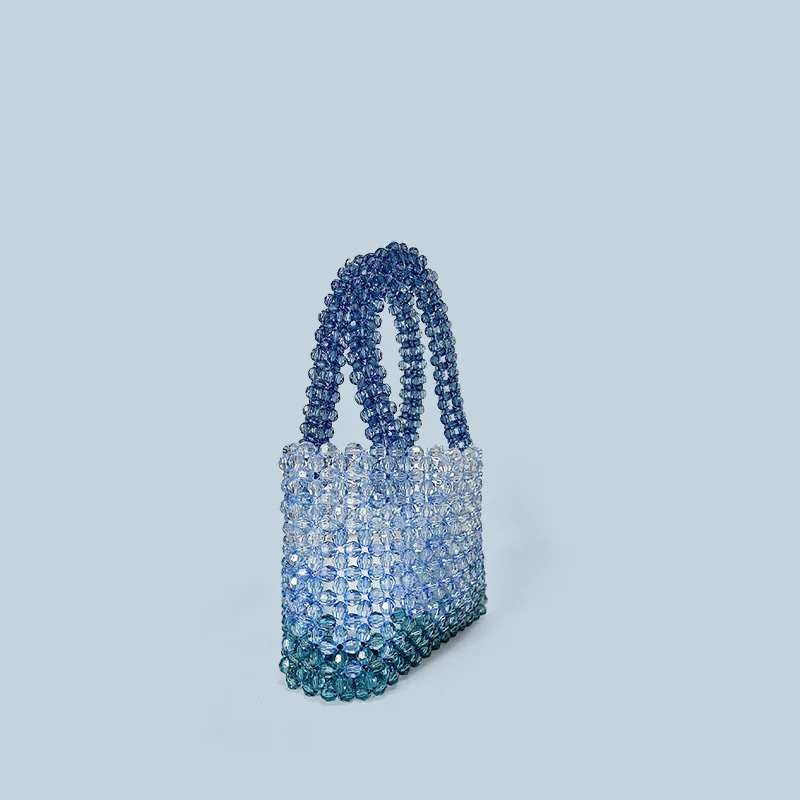 Transparent corner bead acrylic exquisite gradient blue hand woven fashionable versatile handbag universal