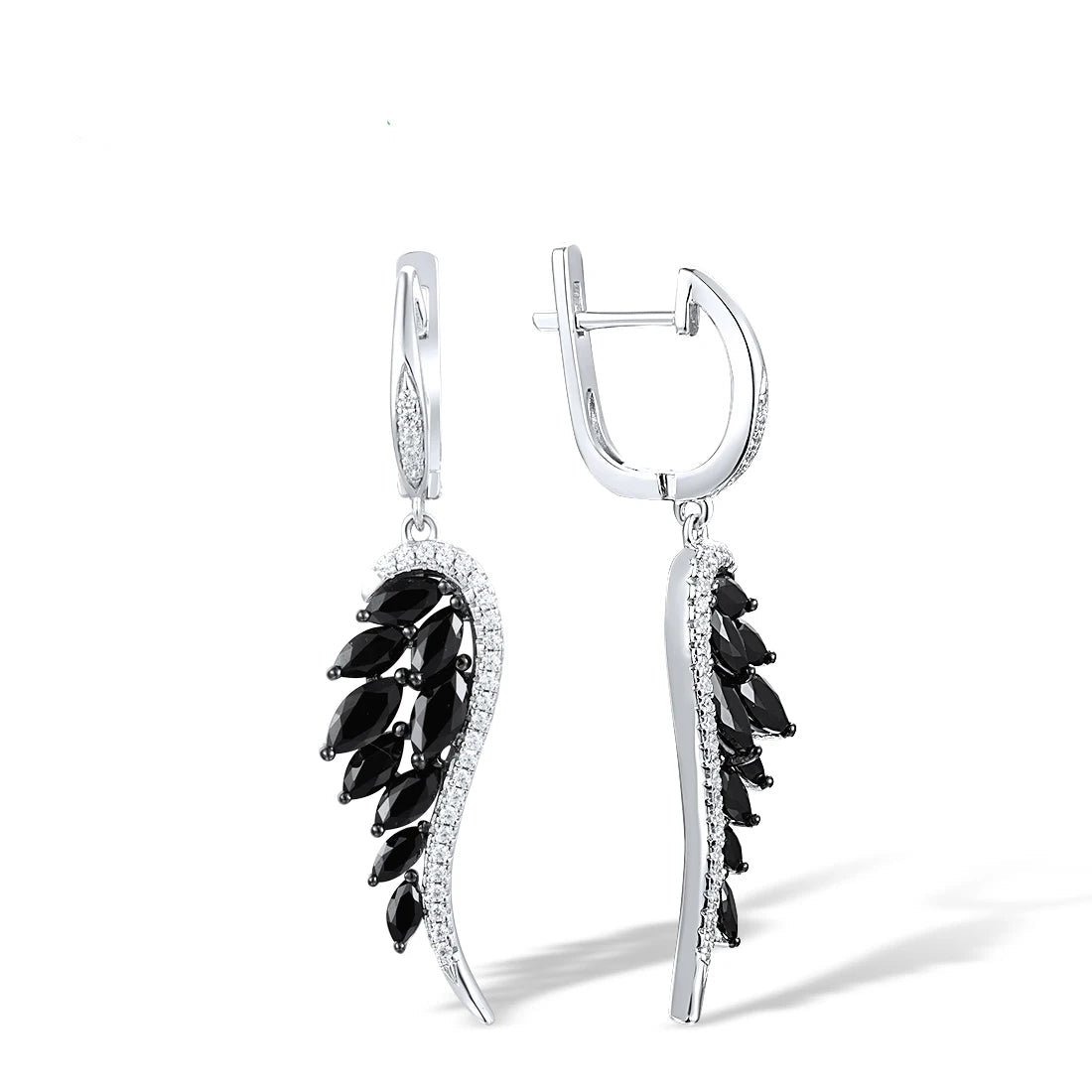 925 Sterling Silver Earrings  Black Spinel  Angel Wings Drop Jewelry