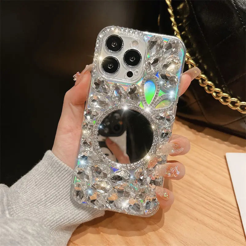 Rabbit Diamond Rhinestone Luxury Phone Case for Huawei P50Pro, P40, Mate30, Honor 9X, 50, 60Pro, Crystal Makeup Mirror Cover