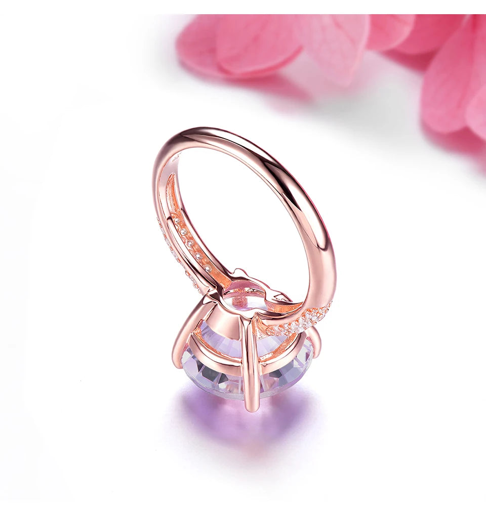 Natural Pink Amethyst Sterling Silver Rose Gold Plated Ring 6.5 Carats