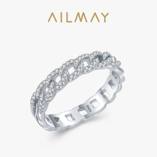 Ailmay 925 Sterling Silver Fashion Staggered Line Stackable Ring Dazzling Clear Zircon Finger Rings For Women Party Jewelry Anel