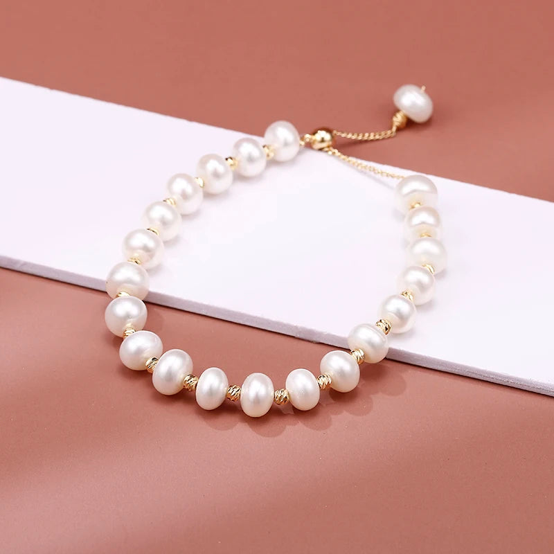 Trendy High Quality 14K Gold Filled Natural Freshwater Pearl Ladies Charm Bracelet Jewelry