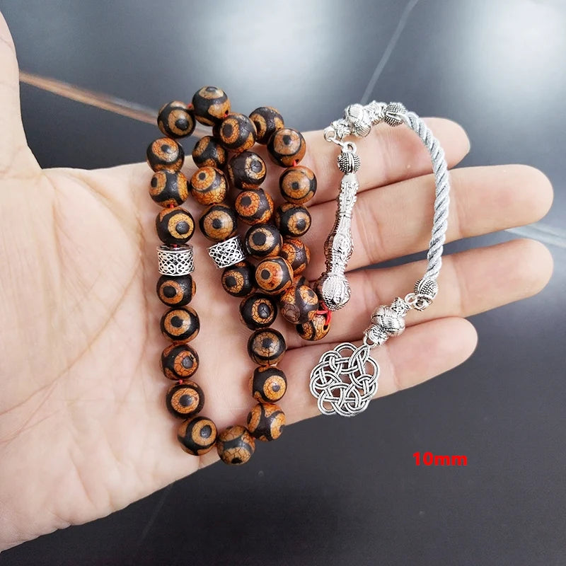 Eid ramadan gift Tasbih Natural Tibetan Fire agate stone 33 prayer beads islamic Arabic fashion misbaha turkish bracelet