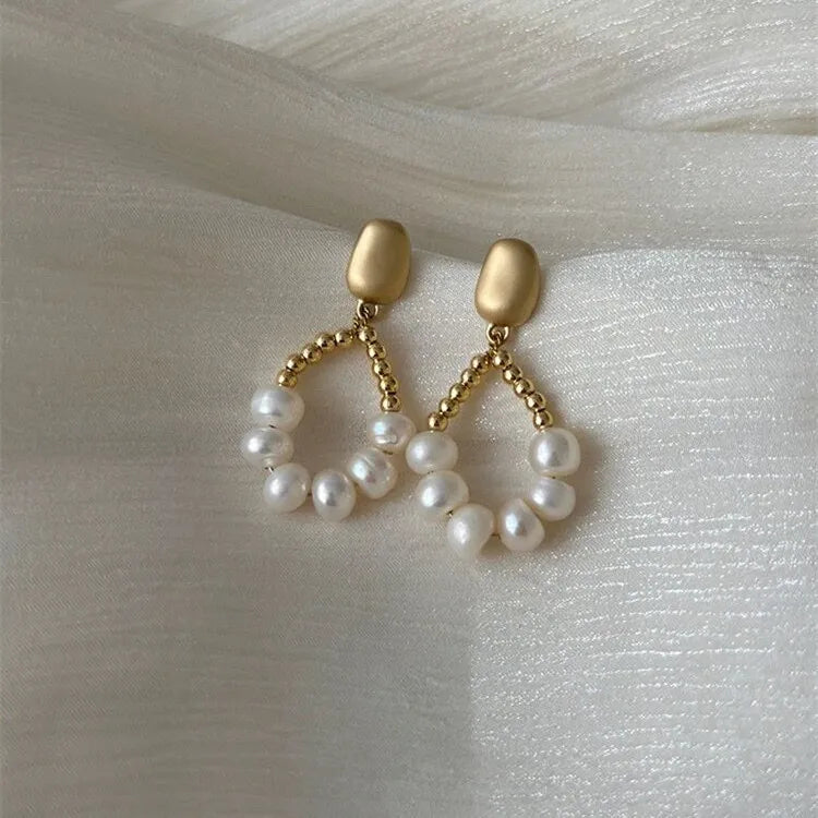 100% Natural Freshwater Pearl 14K Gold Filled Water Drop Female Tassels Stud Earrings Jewelry