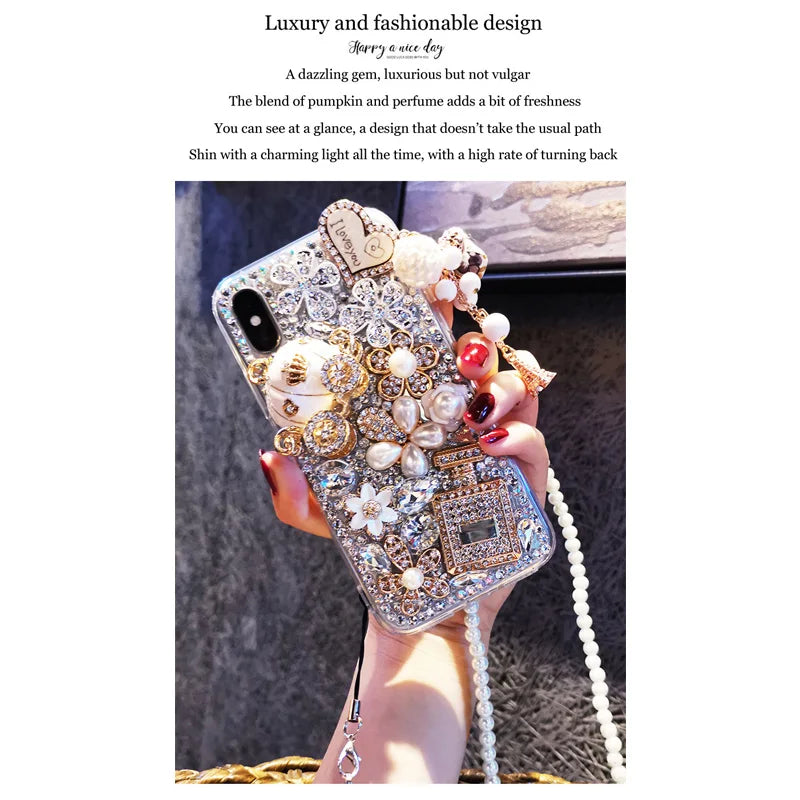 Perfume Bottle Full of Diamonds, Bling Glitter, Luxury Phone Case for Huawei P50Pro, P40, Mate30, Honor 9X, 50, 60Pro