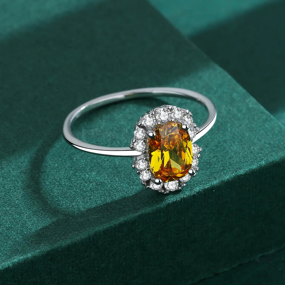 2022 NEW Exquisite Citrine Ring For Women Yellow Gold Real S925 Silver Crystal Diamond Engagement Valentine's Day Gift Jewelry