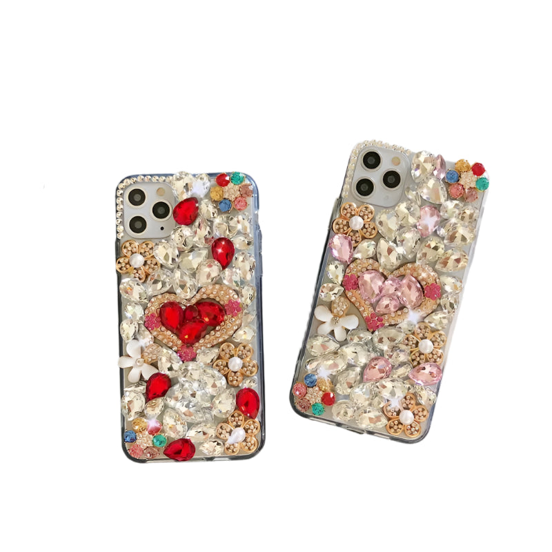 Luxury Handmade Rhinestone Phone Case with Cute Love Heart Design for Huawei P50 P60 Pro Mate 50 60 Honors 80 90 100 Pro