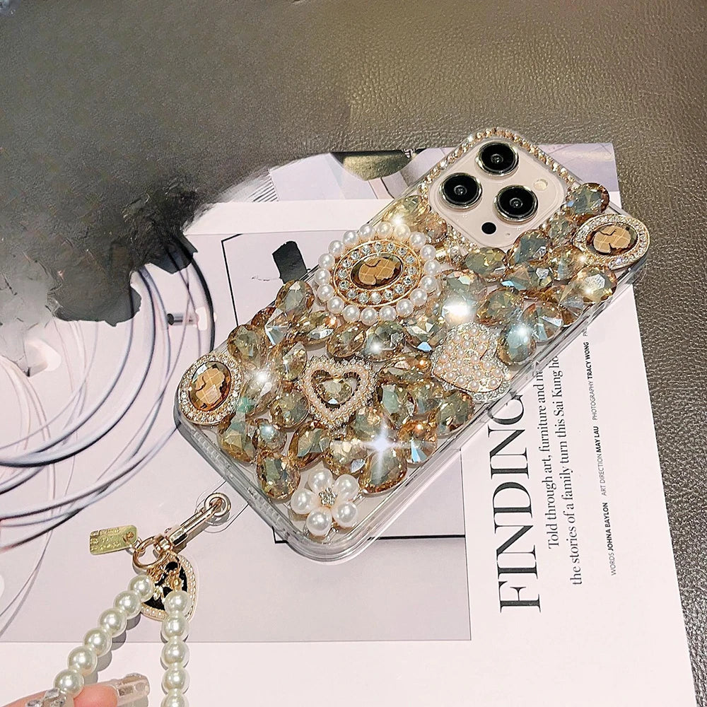 Jewelled Rhinestone Crystal Goddess Portrait Case for Huawei P50 P60 Pro Mate 50 60 For Honor 80 90 100 Pro Pearl Diamond Cover