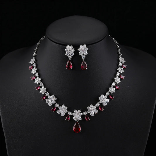 Fashion Bridal Jewelry Set Gorgeous Cubic Zirconia Ladies Party Wedding Flower Necklace Earrings Set  CN11092