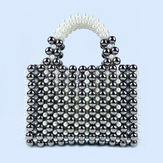 French Fashion High Quality String Handmade Beaded Weaving Hollow Handheld Bead Dinner Bag