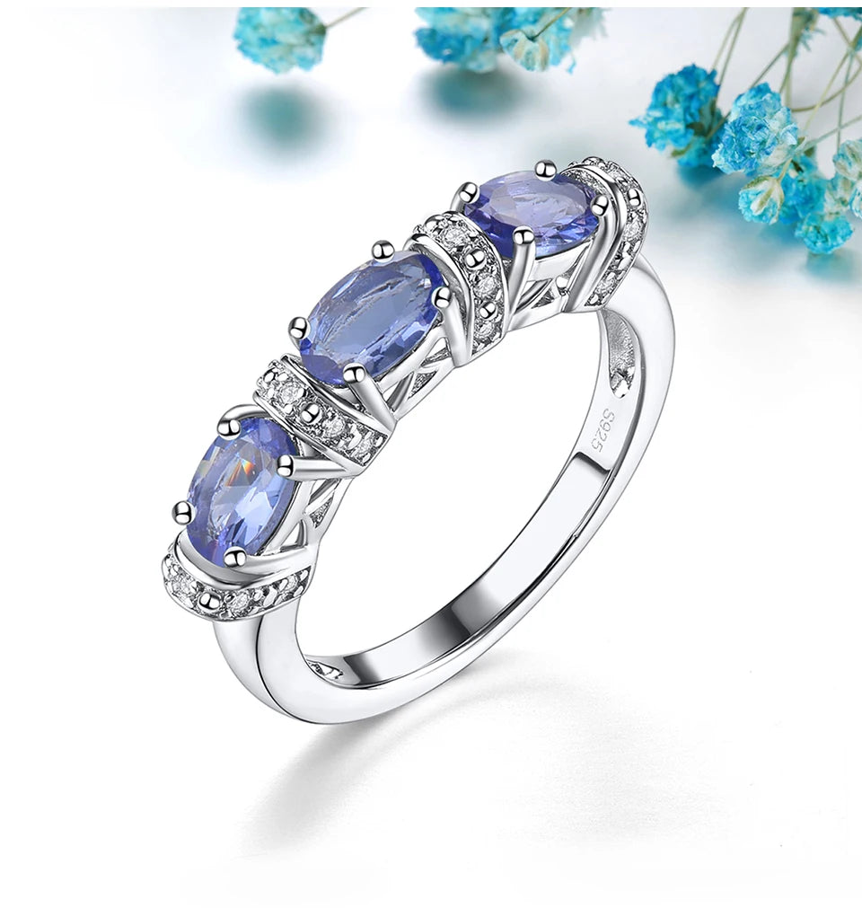 Natural Tanzanite Solid Sterling Silver Rings 1.35 Carats Genuine Gemstone Classic Fine Jewelry Decorations S925