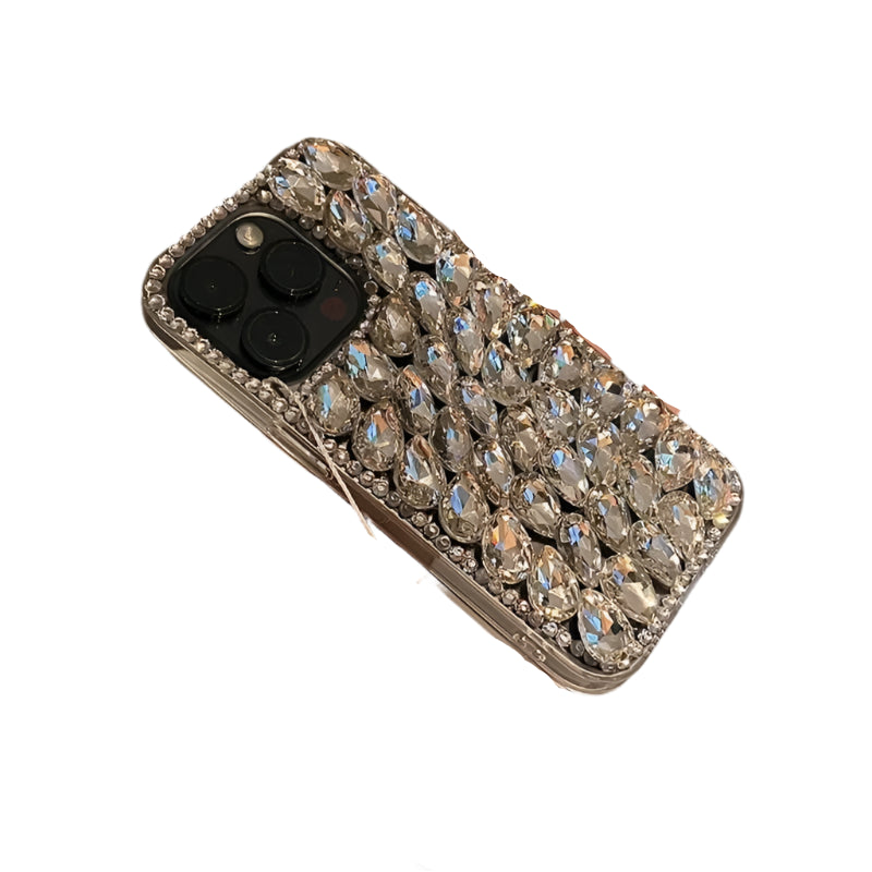 Bling Big Water Drop Crystal Phone Cover For iPhone 16 15 14 13 12 11 Mini Pro Max XR XS 7 8 Plus DIY Full Rhinestone Clear Case