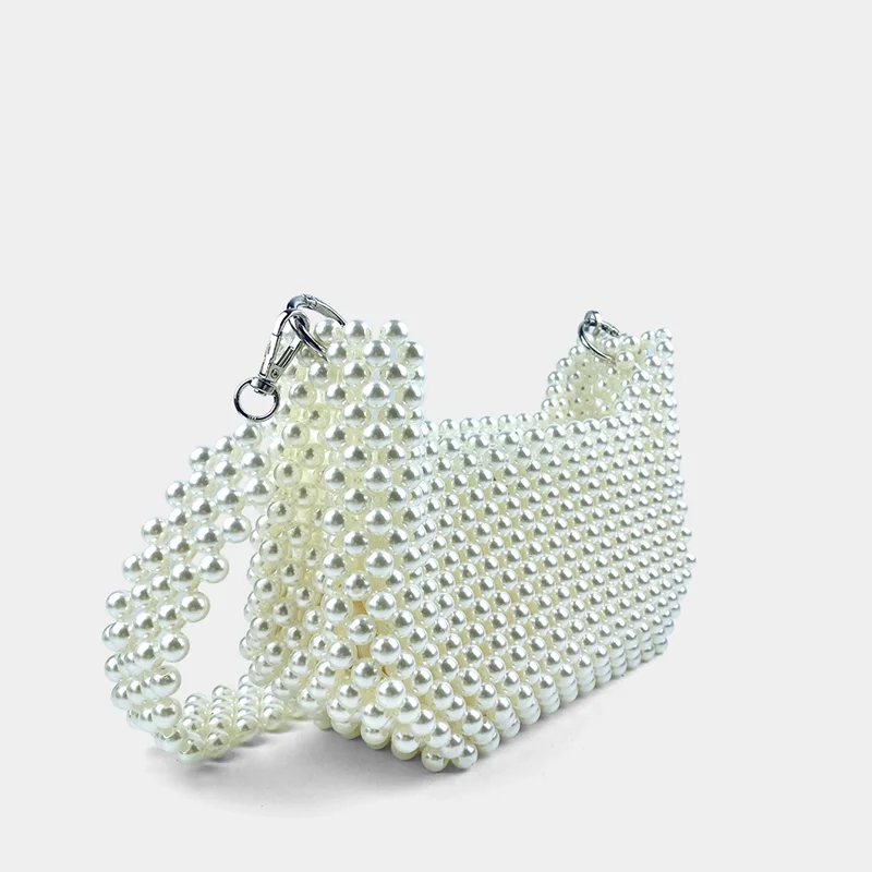 New Chinese style socialite hand woven armpit small square bag bead pearl saddle bag banquet shoulder bag