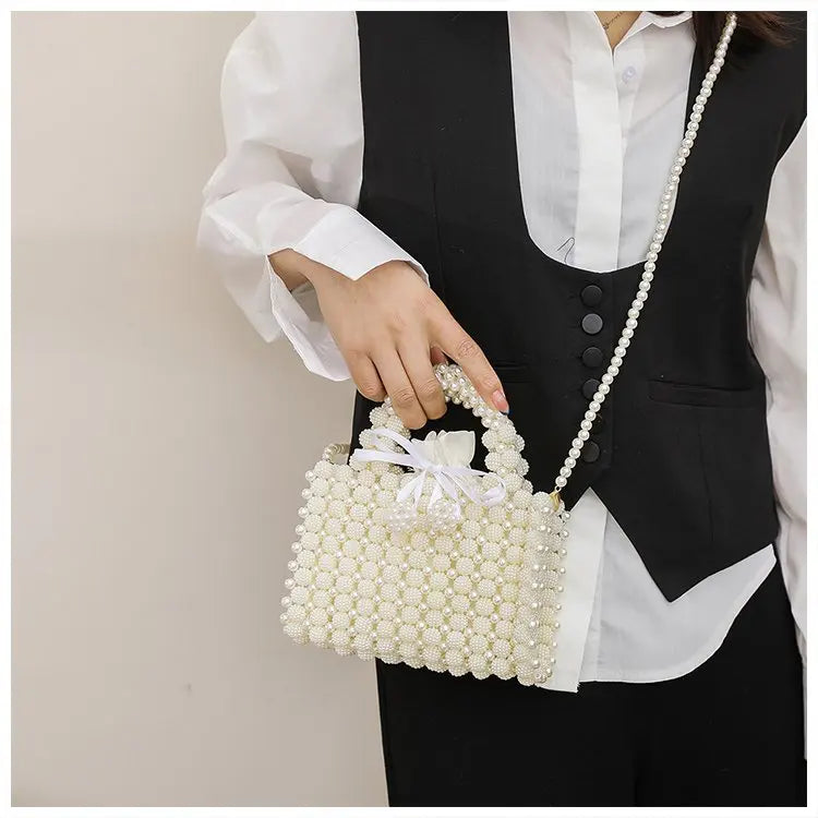 Noble Crystal Beaded Evening Bag Wedding Clutch with Pearl Chain New handmade Pearl chain shoulder bag Handbag evening dress bag