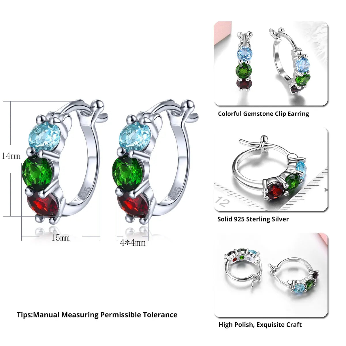 Natural Diopside Garnet Topaz Sterling Silver Gemstone Women Classic Style Jewelry