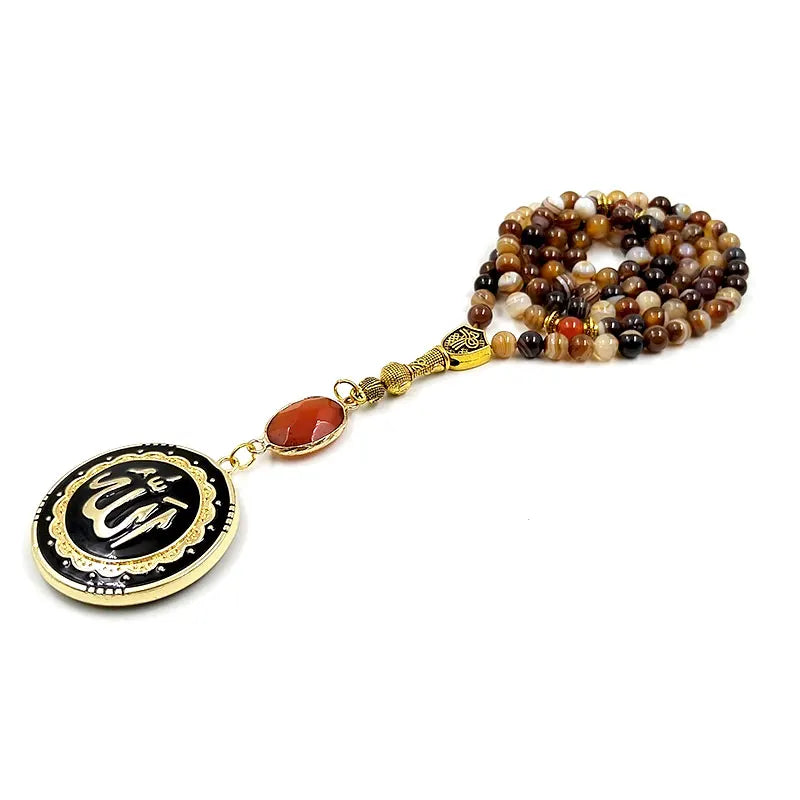 Tasbih Necklace Muslim  agate beads with islamic pendant