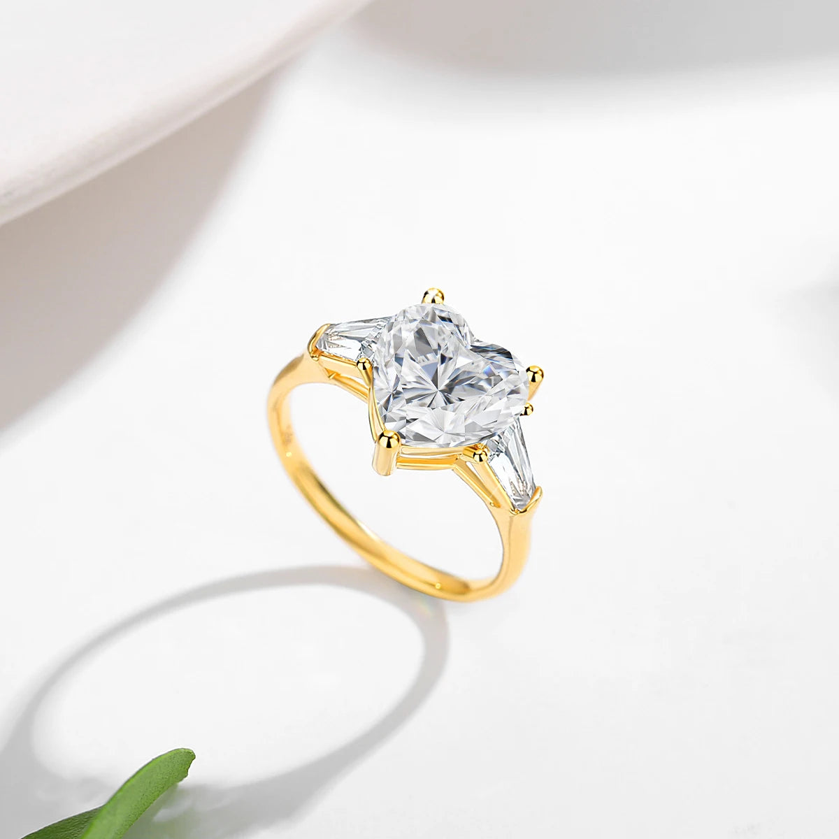 100% Real 14K Gold Heart  Ring  Diamond Engagement Jewelry  Trend