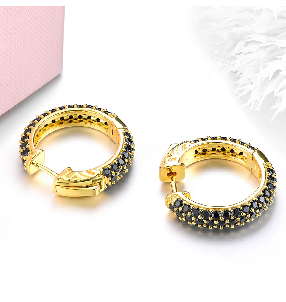 Natural Black Spinel Silver Hoop Earring S925 Yellow Gold  Spinel Classic Original Style Top Quality