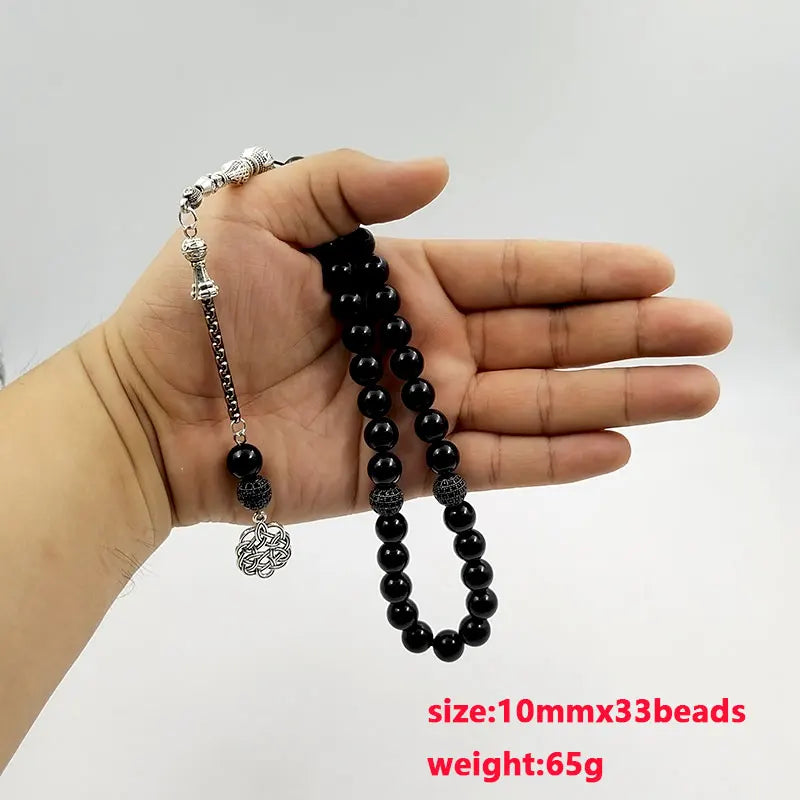 Tasbih Natural Black Agates With Zircon Rosary Beads Muslim Bracelet Eid gift misbaha Islamic accessorise Turkish Jewelry