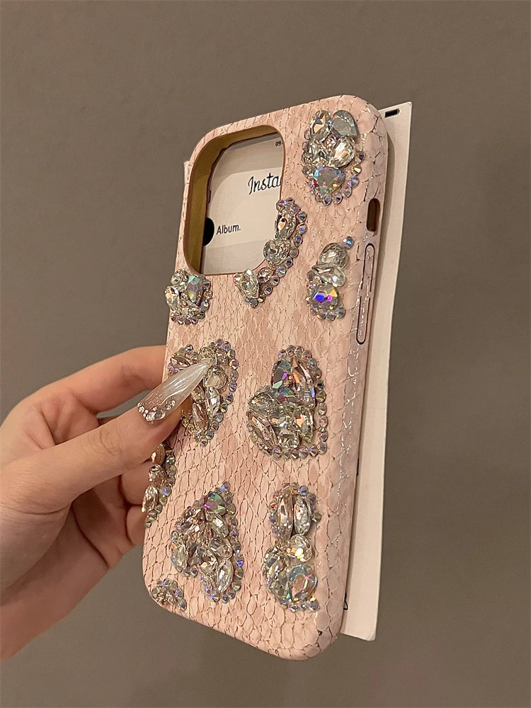 High Quality Luxury Glitter Diamond Phone Case For iPhone 16 15 14 13 12 11 Pro Max 3D Love Heart Bling for iphone16plus + Cover