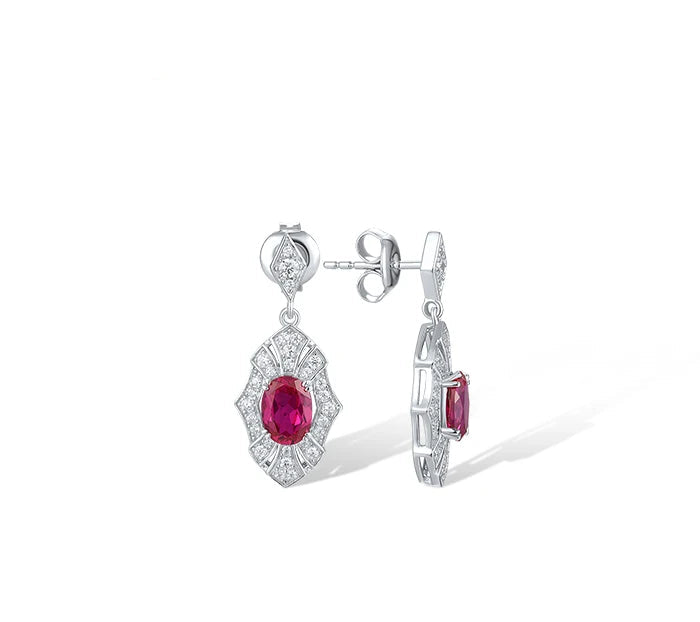 925 Sterling Silver Sparkling Created Ruby Dangling Grand Wedding  Jewelry