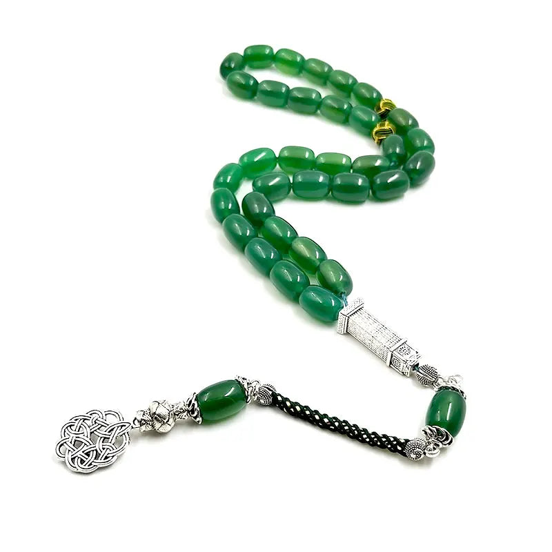 Tasbih Natural green agate ston beads cylinder shape misbaha muslim eid gift