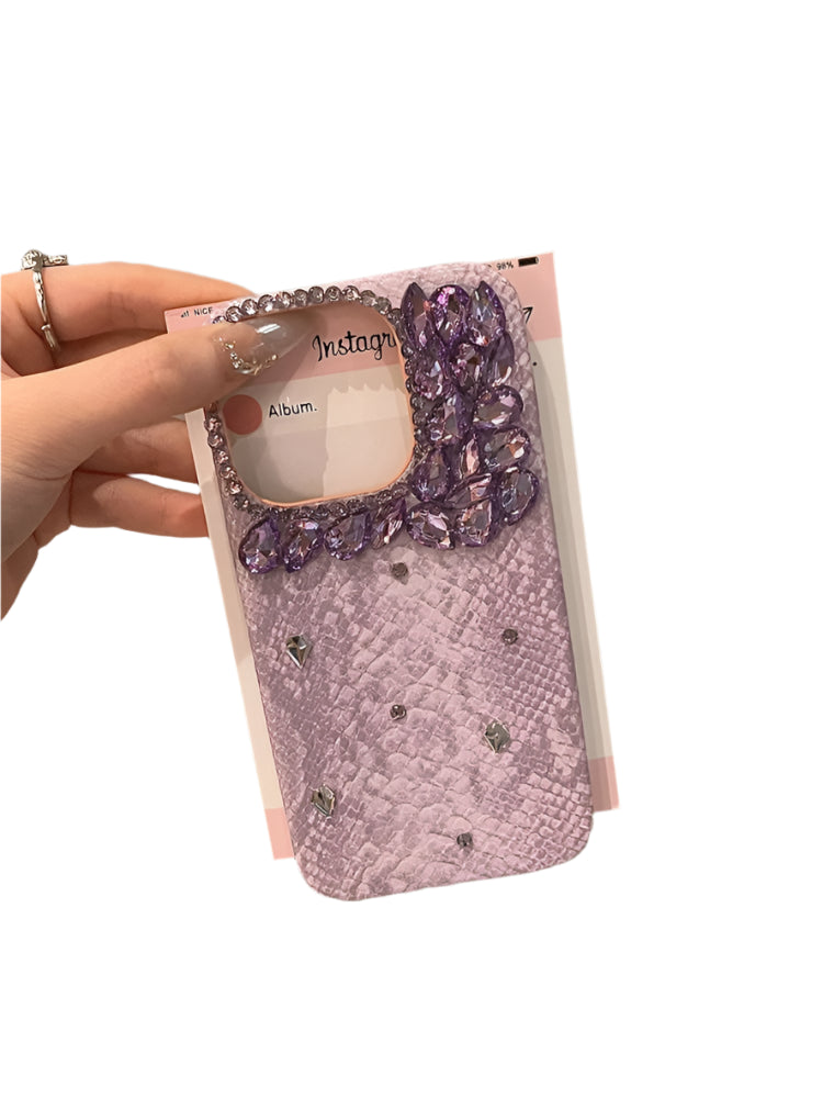 High Quality Luxurious GlitterSnakeskin Plating Diamond Phone Case For iPhone16 15 14 13 12 Pro Max Bling Rhinestones Back Cover