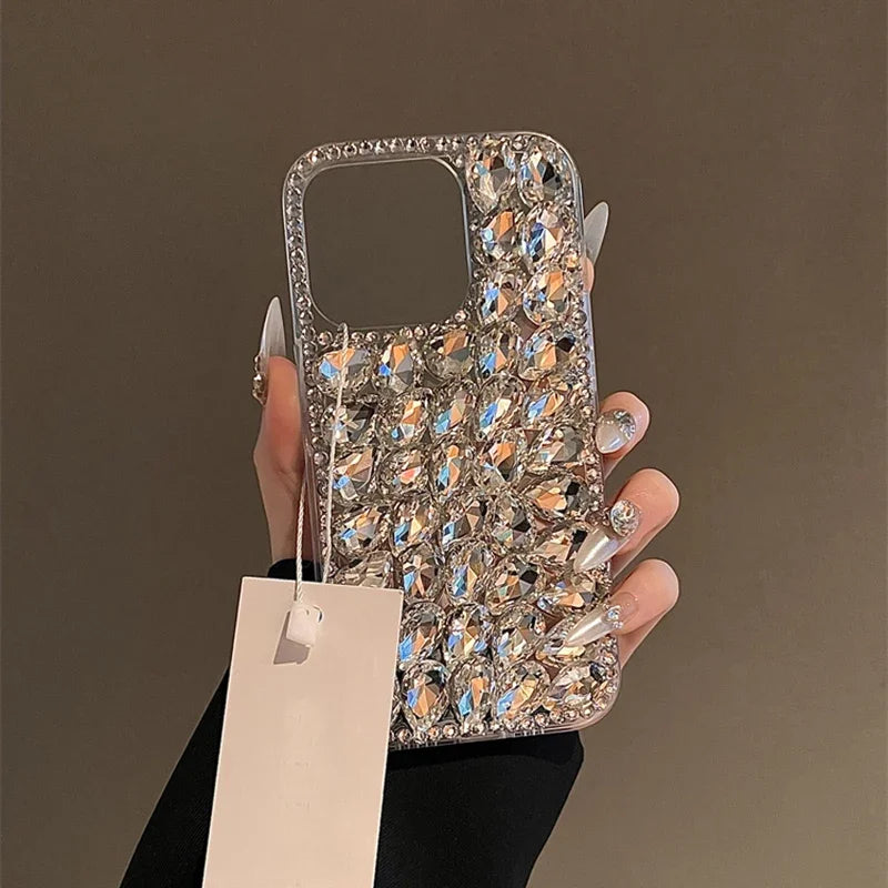 Bling Big Water Drop Crystal Phone Cover For iPhone 16 15 14 13 12 11 Mini Pro Max XR XS 7 8 Plus DIY Full Rhinestone Clear Case