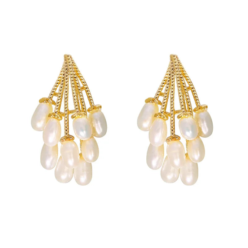 Trendy Water Drop Natural Freshwater Baroque Pearl 14K Gold Filled Ladies Tassels Stud Earrings Jewelry For Women Anti Allergy