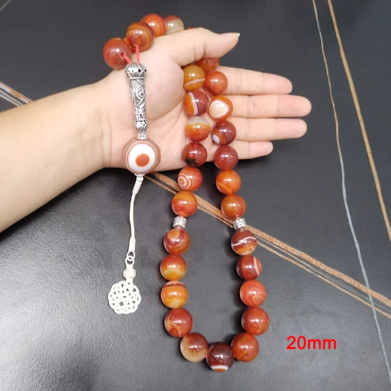 Tasbih Big size natural agate stone Collect art Tibetan eye agate turkish pure silver tassel misbaha High-quality arabic rosary