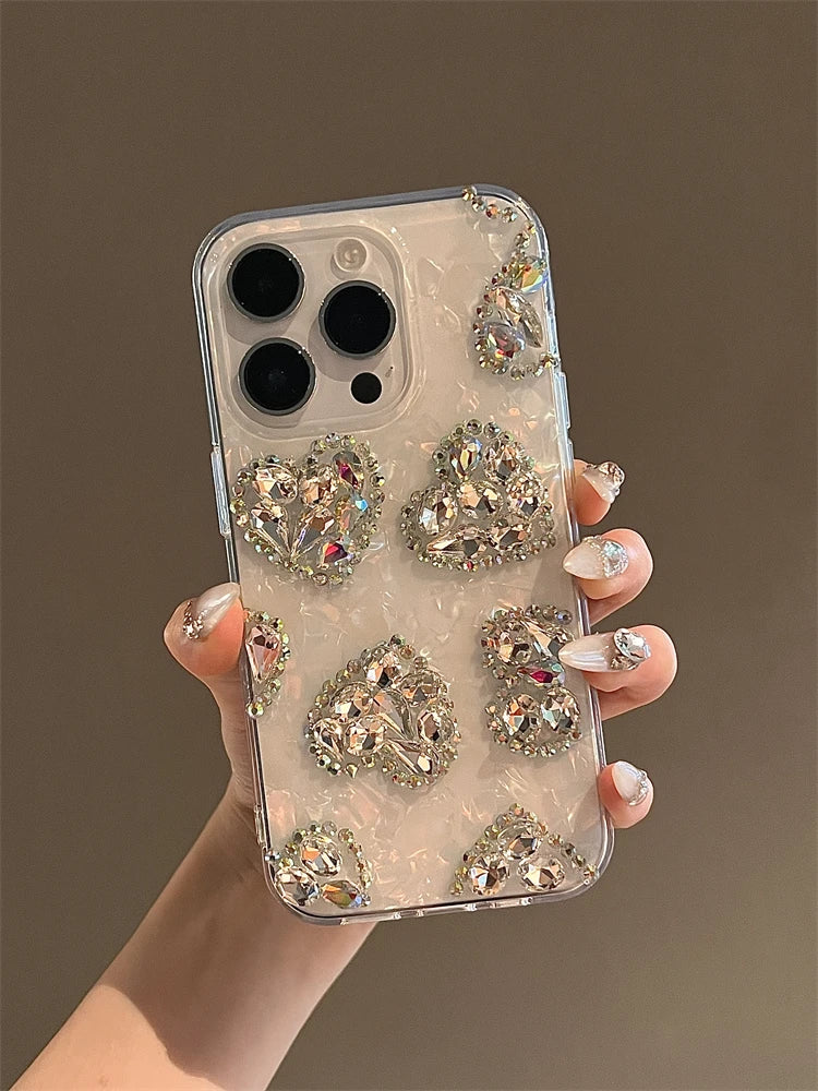 Glitter Diamond Phone Case For iPhone16 15 14 13 12 11 16ProMax XR Samsung S21 S22 S23 S24 Ultra Plus Fe Note20 Love Heart Cover