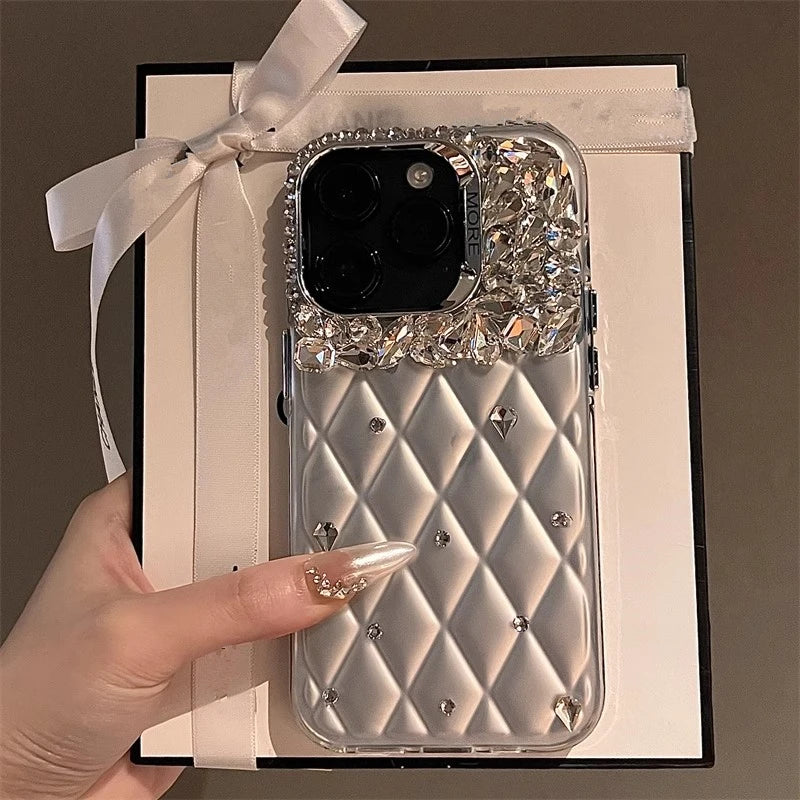 Bling Diamond SilIver Color Phone Cases For iPhone 11 12 13 14 15 16 Pro Max High-end Camera Protection Silicone Glitter Cover