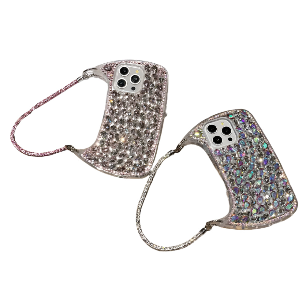 Luxury Diamond Glitter Phone bags Case for iPhone 16 Pro Max 3D Rhinestones Strap Bling Cover for iPhone 15 14 Plus 11 12 Pro