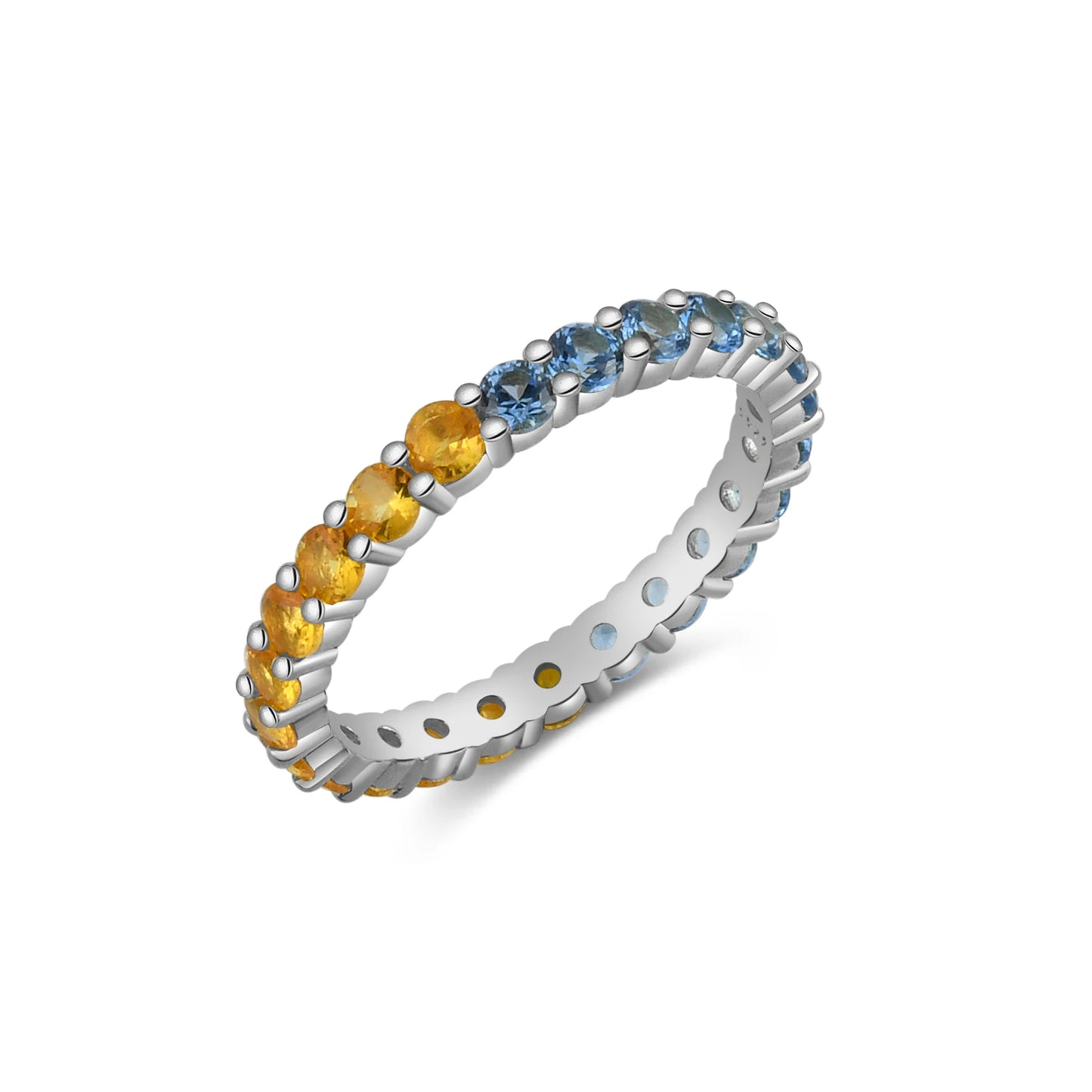 925 Sterling Silver Round Aquamarine Blue Yellow  Zircon Ring