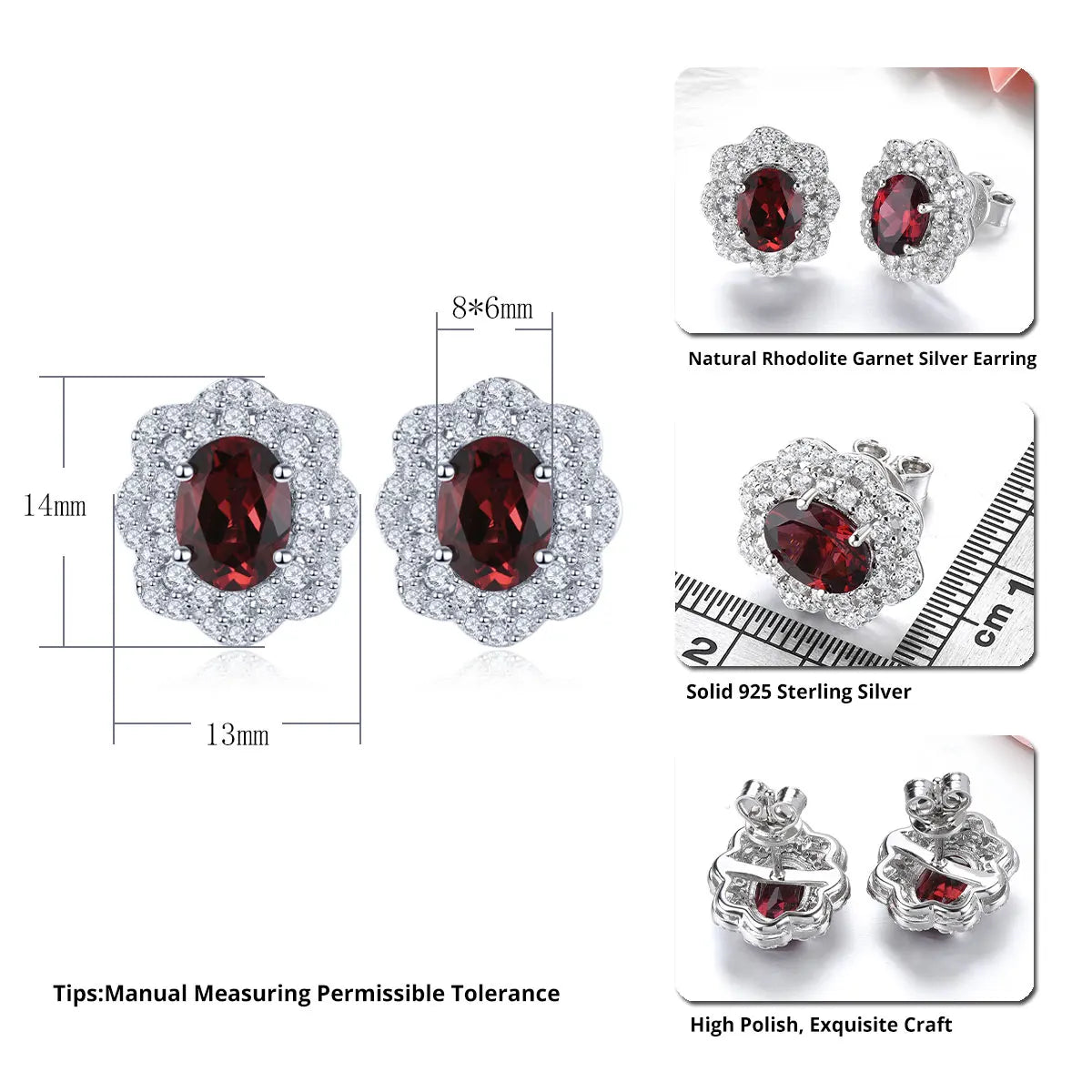 Natural  Sterling Silver  Rose Garnet S925 Jewelrys