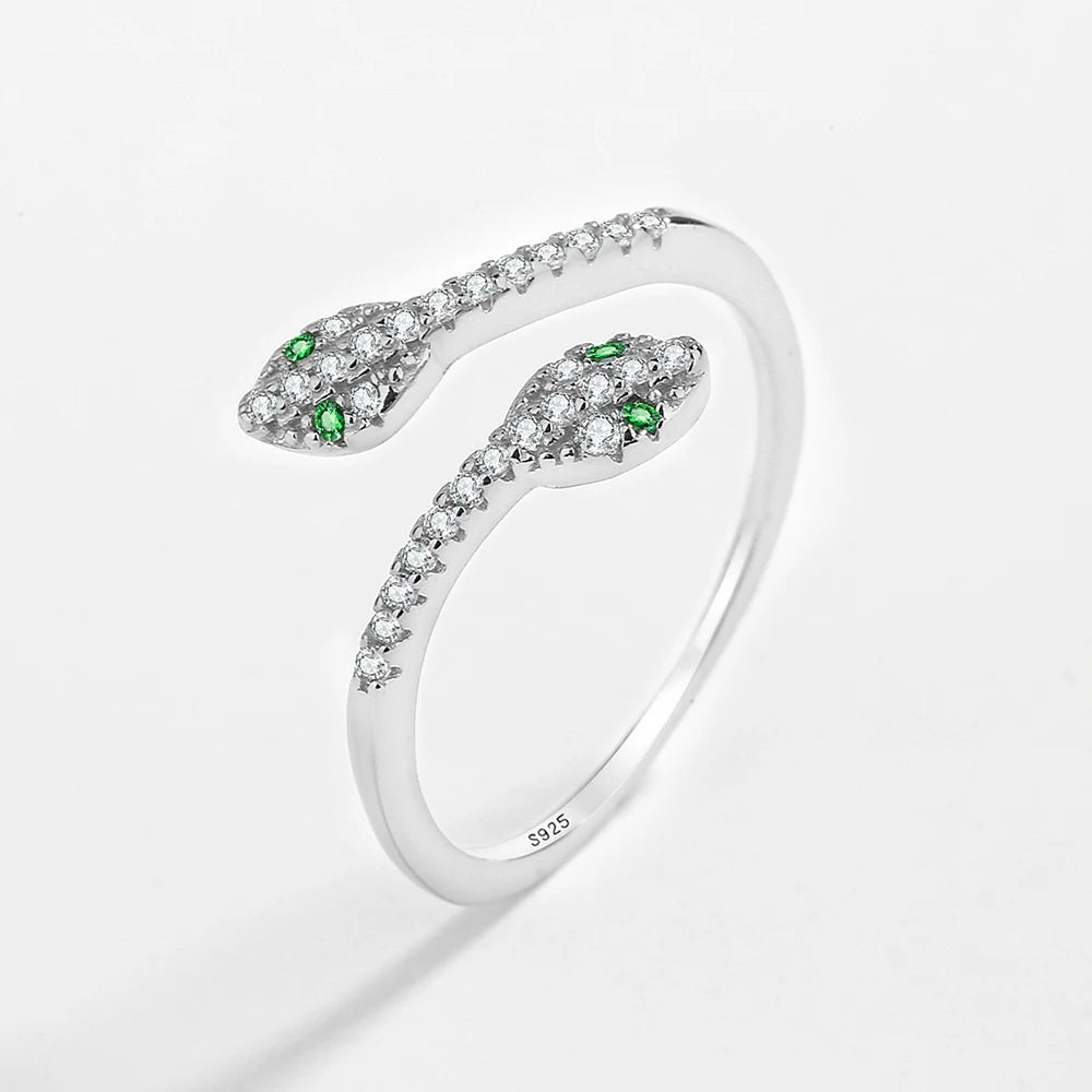 Double Snake Rings  Sterling Silver Full Diamond  Jewelry