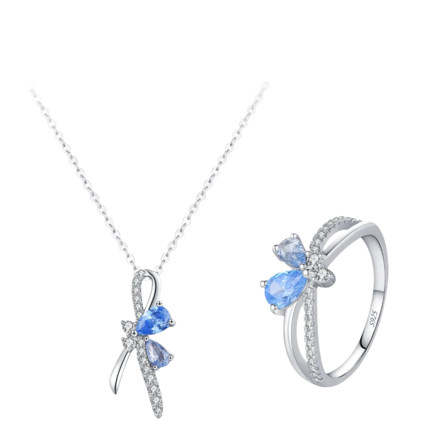 Luxury 925 Sterling Silver Blue Zircon Bow Jewelry Set