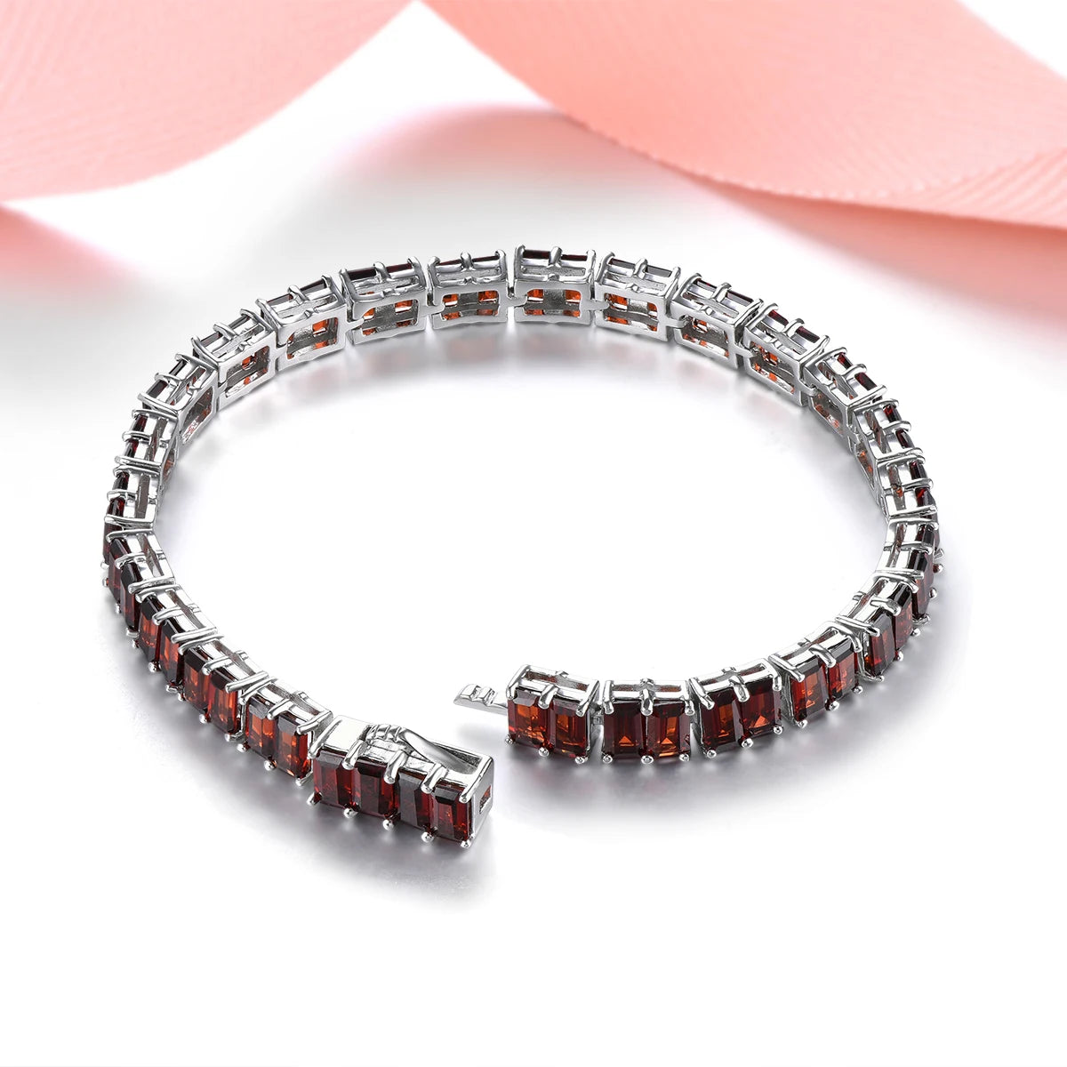 Natural Red Garnet Solid Sterling Silver Bracelet 17.8 Carats Genuine