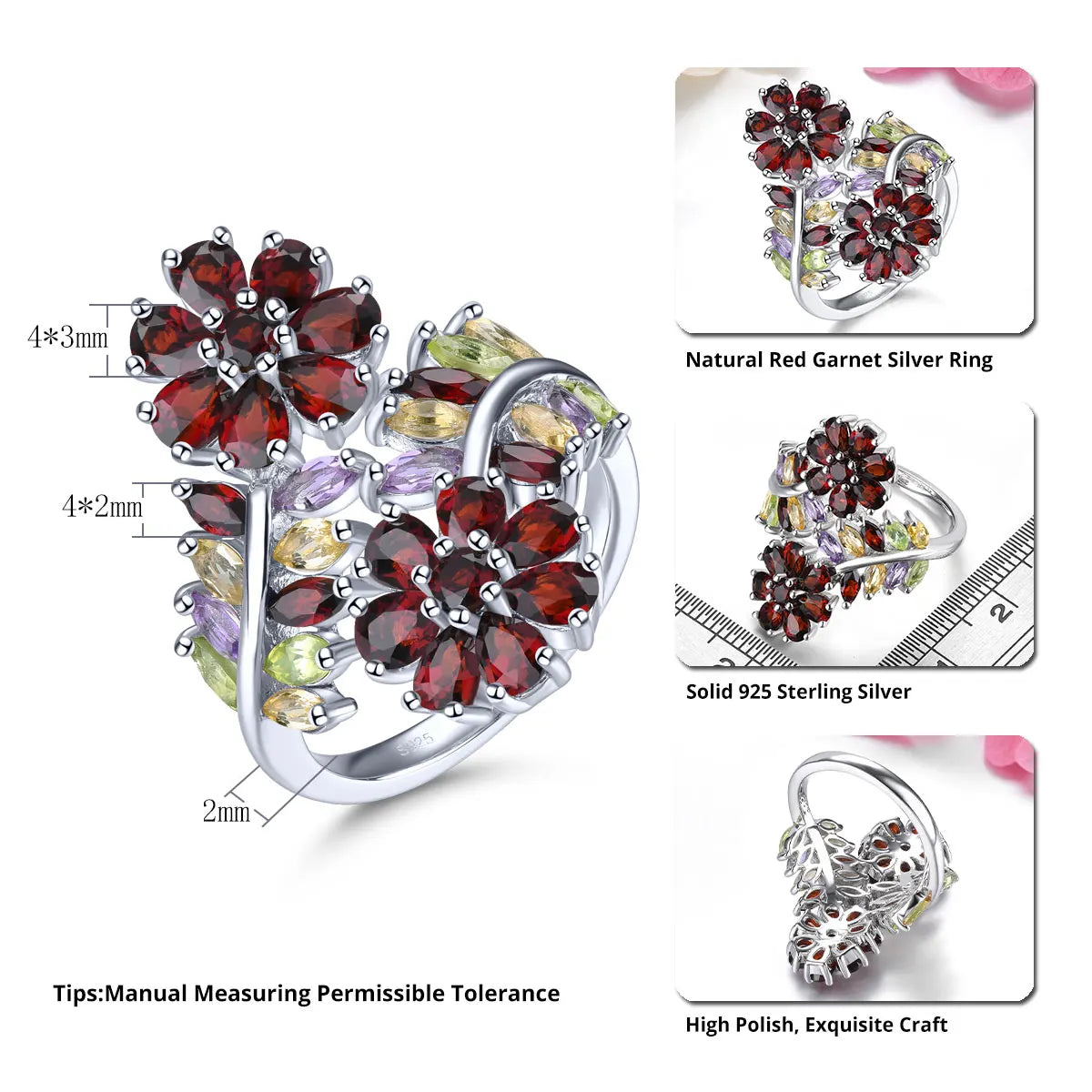 Natural Red Garnet Sterling Silver