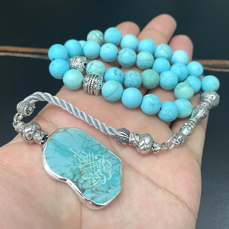 Tasbih Natural Turquoises with arabic pendant bracelet Muslim Bracelet rosary Islamic Gift