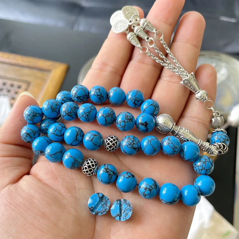 Tasbih Natural Mongolian turquoise gemstone islamic muslim Blue prayer bead Misbaha